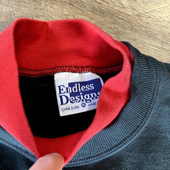 Vintage 90's Grandmacore Women's Black Snowman Winter Patchwork Sweatshirt XL - Picture 3 of 10